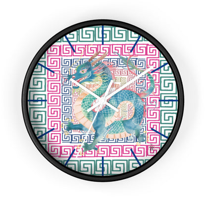 Dragon Motif Wall Clock — Colorful Asian - Inspired Geometric Design - Splash of Color Co.
