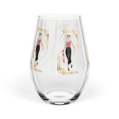 Art Deco Fashion Stemless Wine Glass - Elegant Lady Design - Splash of Color Co.