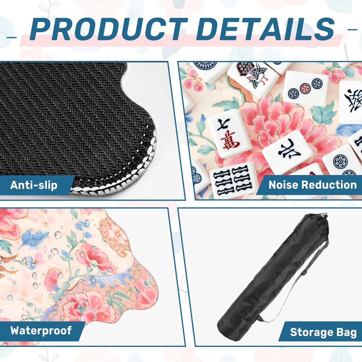 Famille Rose Scalloped Mahjong Mat Preppy Pink, Baby Blue Chinoiserie - Splash of Color Co.