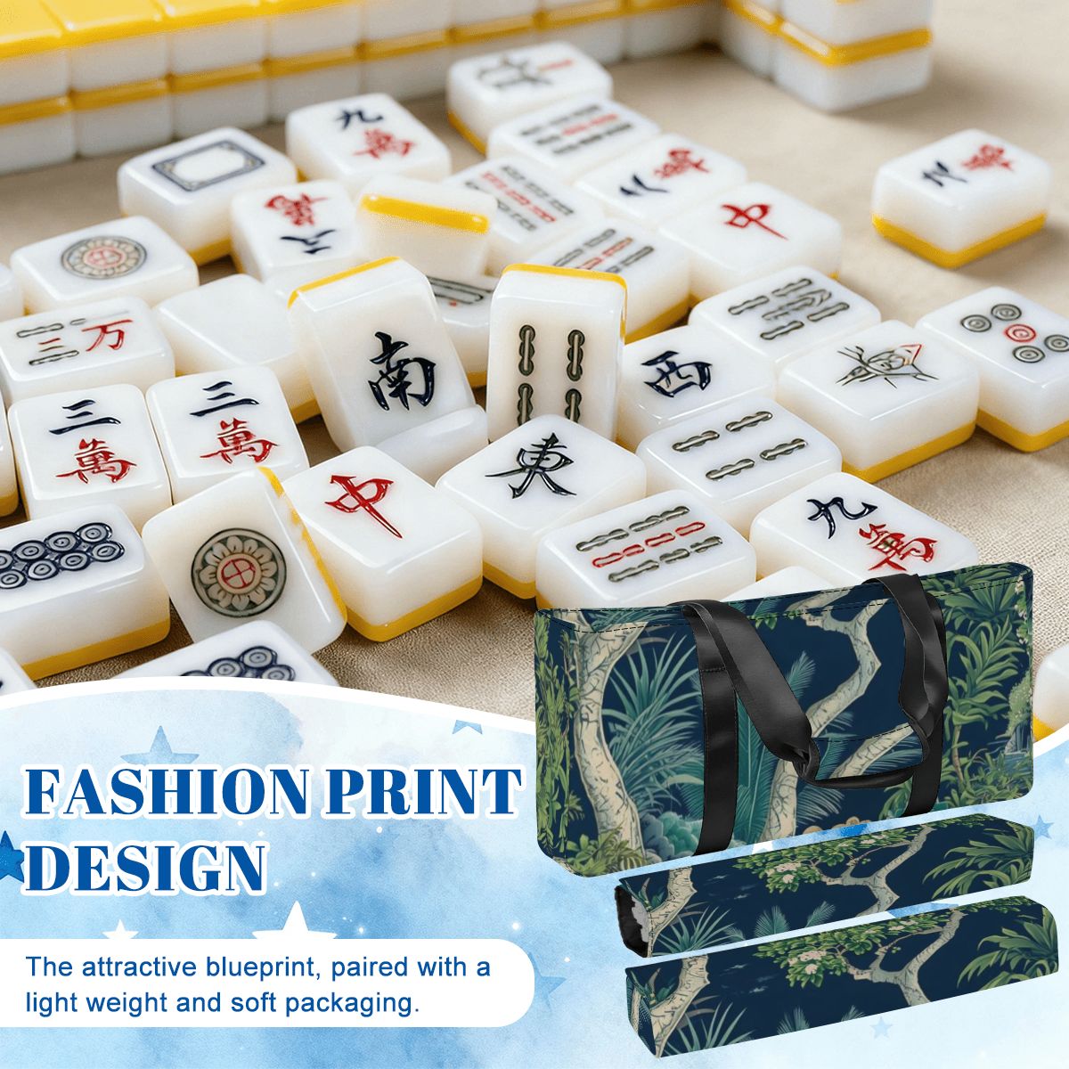 Asian Chinoiserie Blue Bundle Mahjong Bag Set - Splash of Color Co.