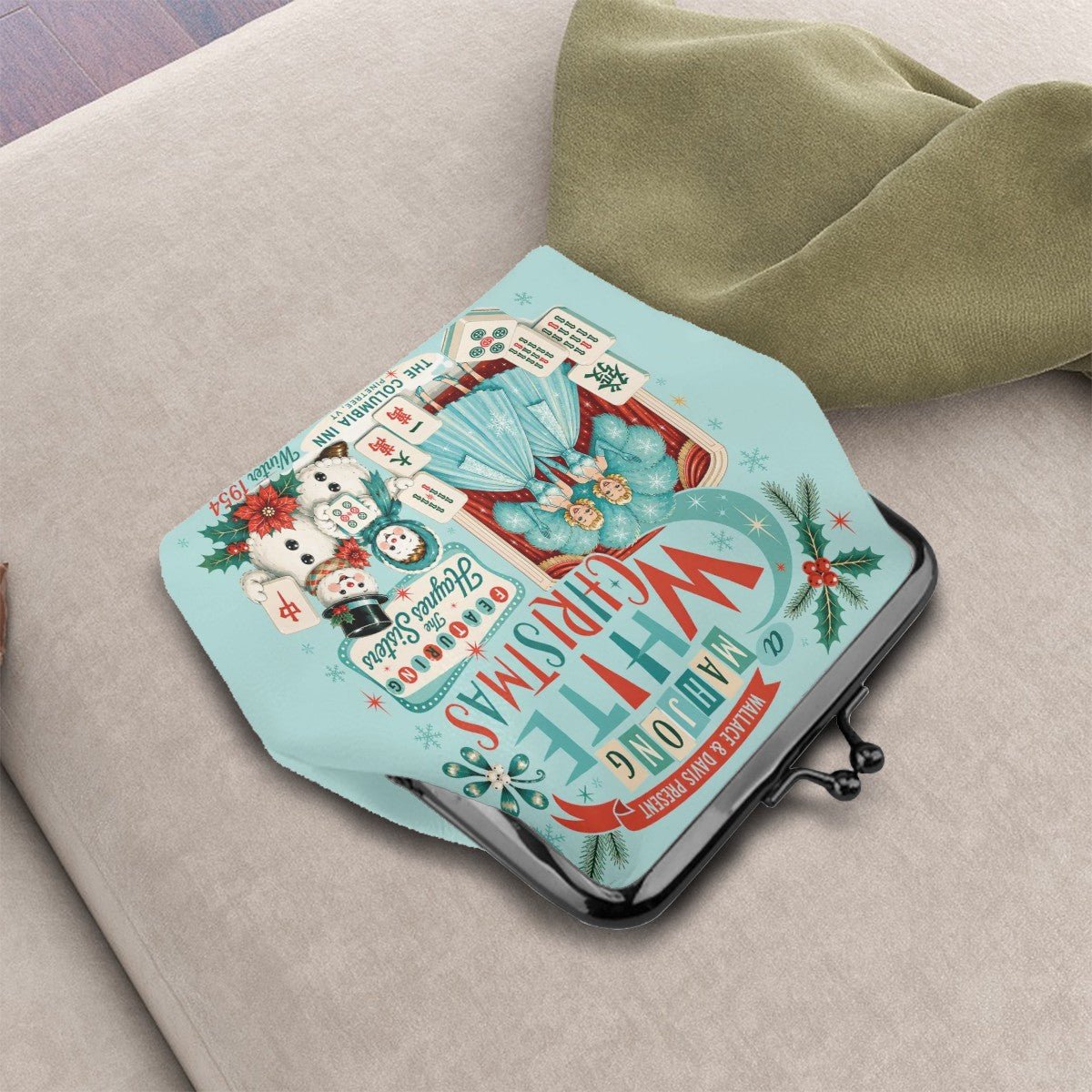 Mahjong White Christmas Women's Leather Kiss Lock Coin Purse - Splash Of Mahj And Color Co.