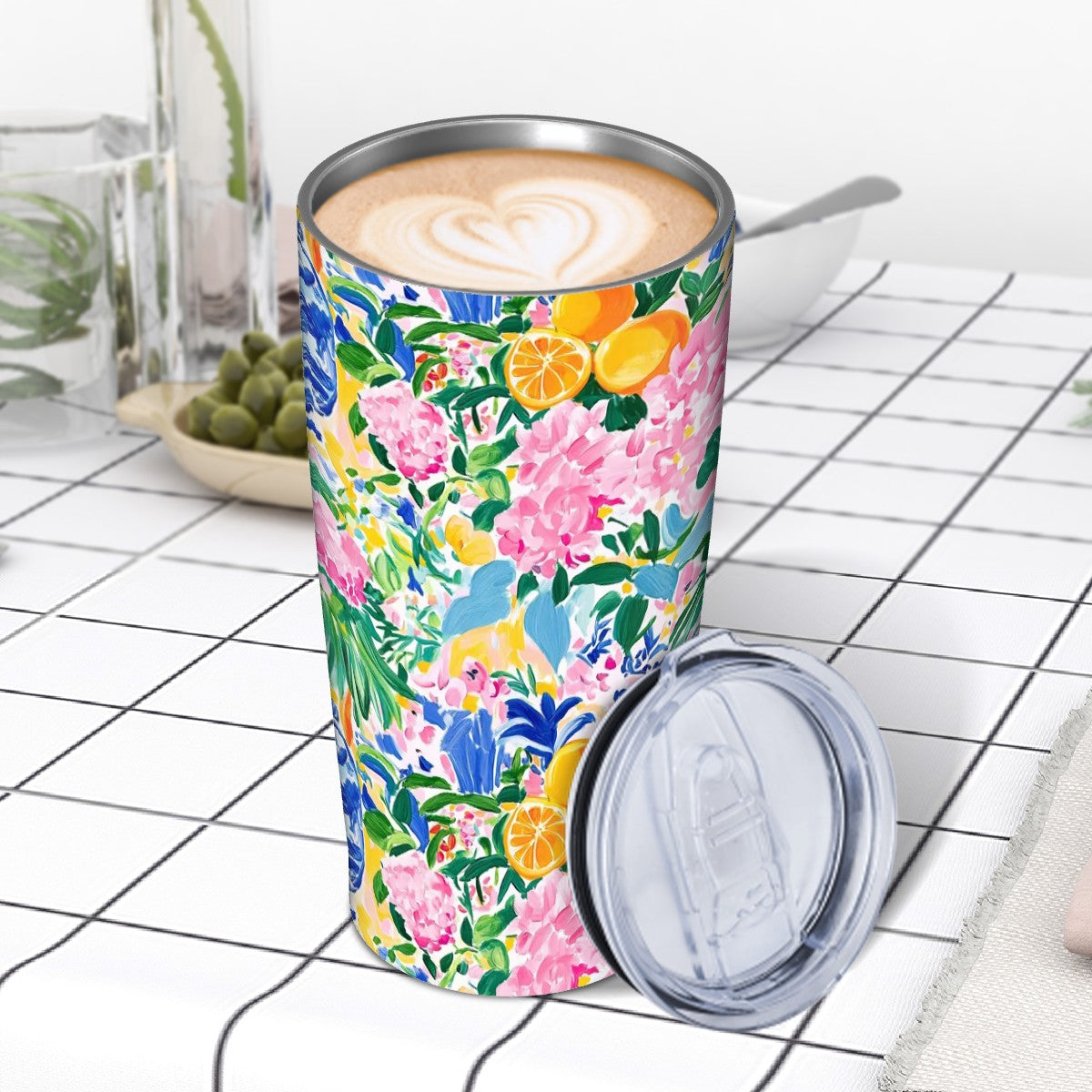 Sunny Citrus Chinoiserie Preppy Stainless Steel Insulated Tumblers with Lid & Straw (20oz)