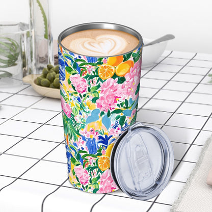 Sunny Citrus Chinoiserie Preppy Stainless Steel Insulated Tumblers with Lid & Straw (20oz)