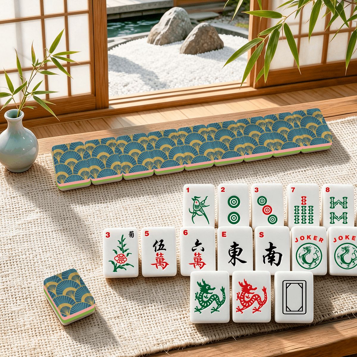Art Deco Lagoon Blue 4Layer American Mahjong Tiles Set And Carry Case