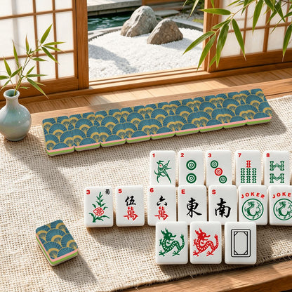 Art Deco Lagoon Blue 4Layer American Mahjong Tiles Set And Carry Case