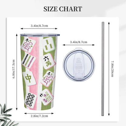 Mahjong Green And Pink Striped Stainless Steel Insulated Tumblers with Lid & Straw (20oz)