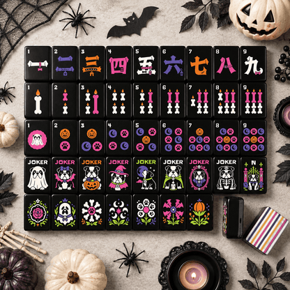 Halloween Mahjong Engraved Tiles Wicked Bulldog Whimsical Designed With Carry Case