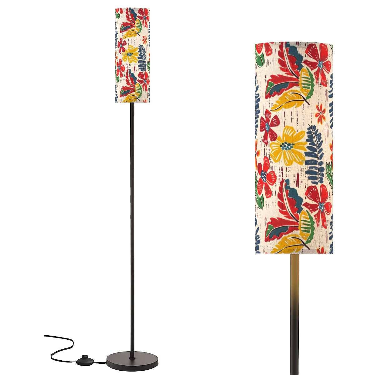 Bold Floral Vintage Heritage Blue Yellow Green  Modern Floor Lamp