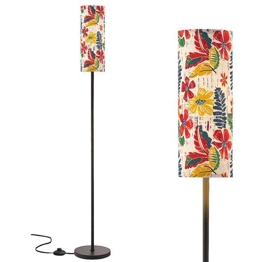 Bold Floral Vintage Heritage Blue Yellow Green  Modern Floor Lamp