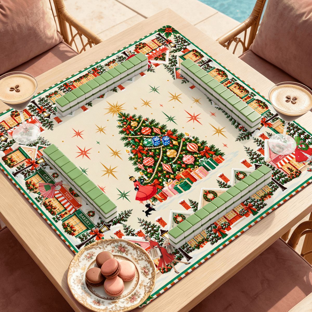 Home For The Holidays Nostalgic Mahjong Mat Sleek Surface - Splash Of Mahj And Color Co.