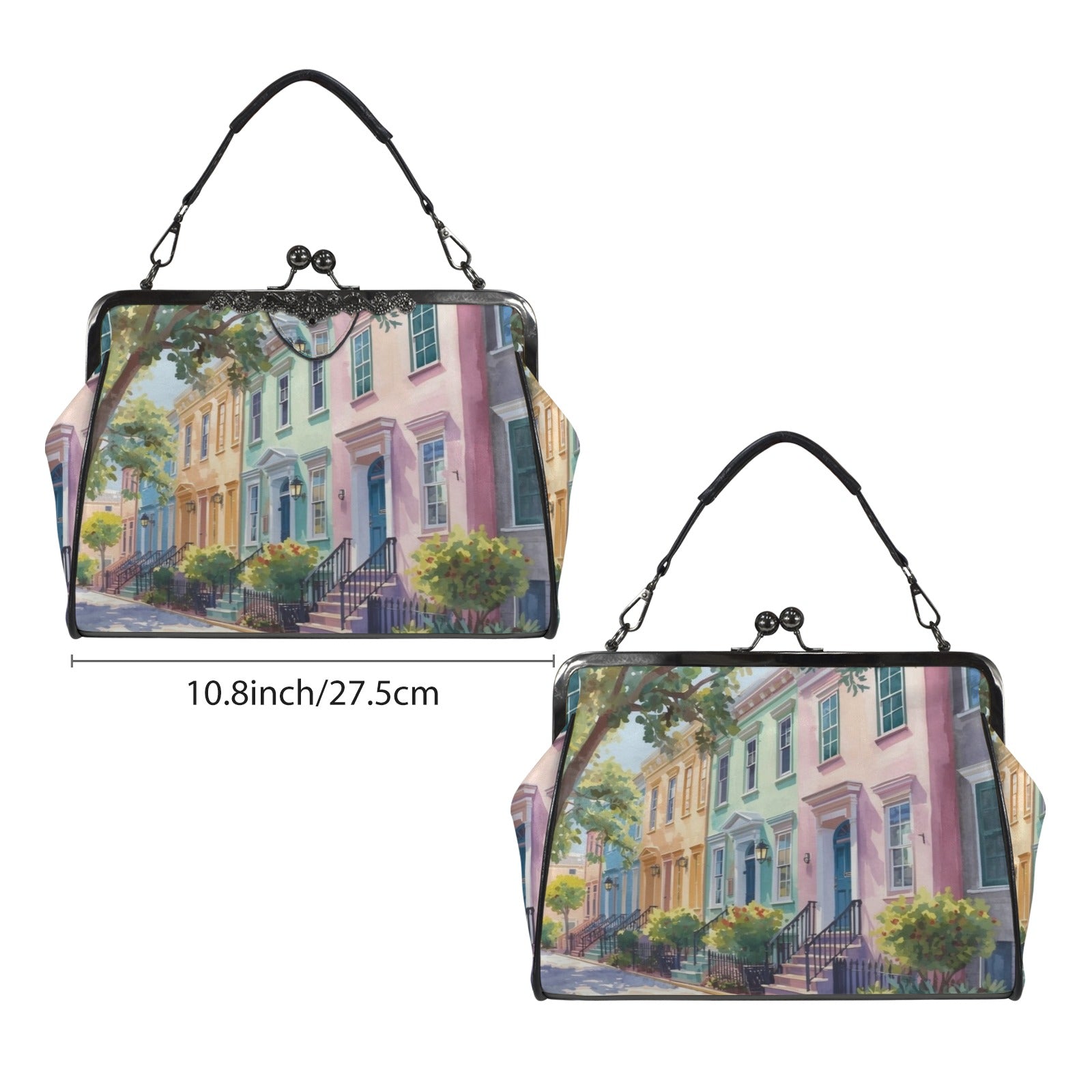 Charleston South Carolina Rainbow Row Preppy Vintage Kisslock Handbag/Shoulder Bag - Splash of Color Co.
