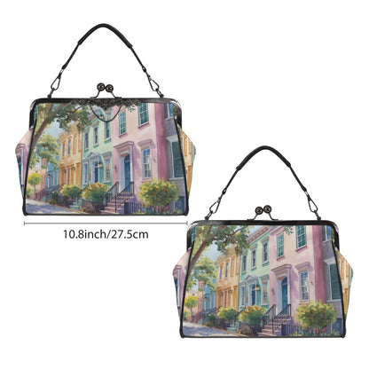 Charleston South Carolina Rainbow Row Preppy Vintage Kisslock Handbag/Shoulder Bag - Splash of Color Co.