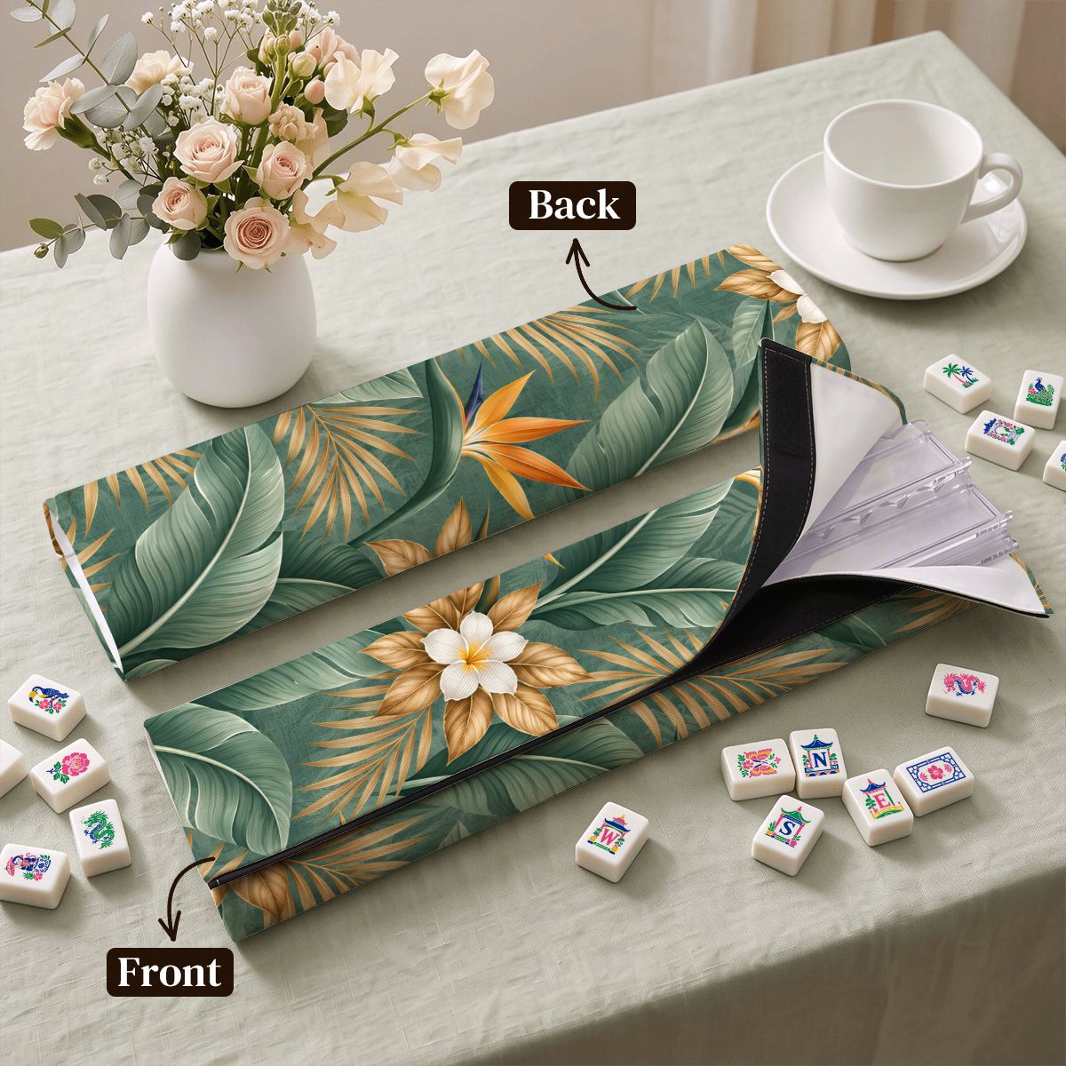 Lotus Botanical Bag Extended Mahjong Clear Rack Set  4pcs Scalloped Pushers