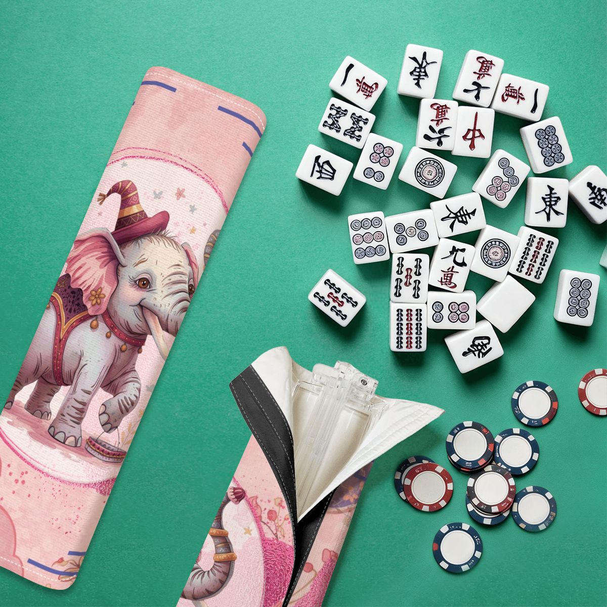 Tilley Tusk Whimsical Designed 4 Mahjong Tile Pusher Racks with Bag - Splash of Color Co.