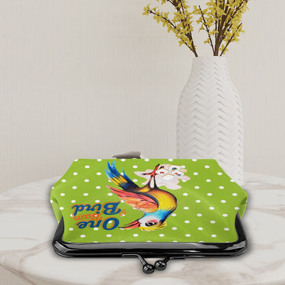 Whimsical Citrus Green Polka Dot One Bam Bird Mahjong Lover Gift Women's Kiss Lock Coin Purse