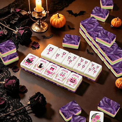 Halloween Mahjong Engraved Layered Tiles, Purple Potion Ghoulish Nights