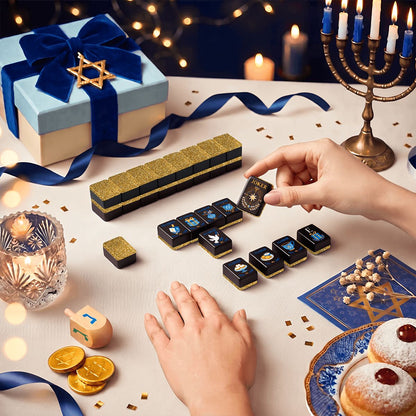 Art Deco Gold Starry Night Hanukkah Mahjong Tiles And Carry Case