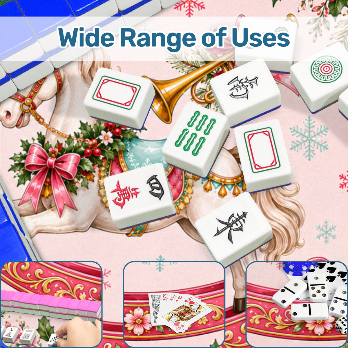 Magical Christmas Rocking Horse Round Mahjong Mat