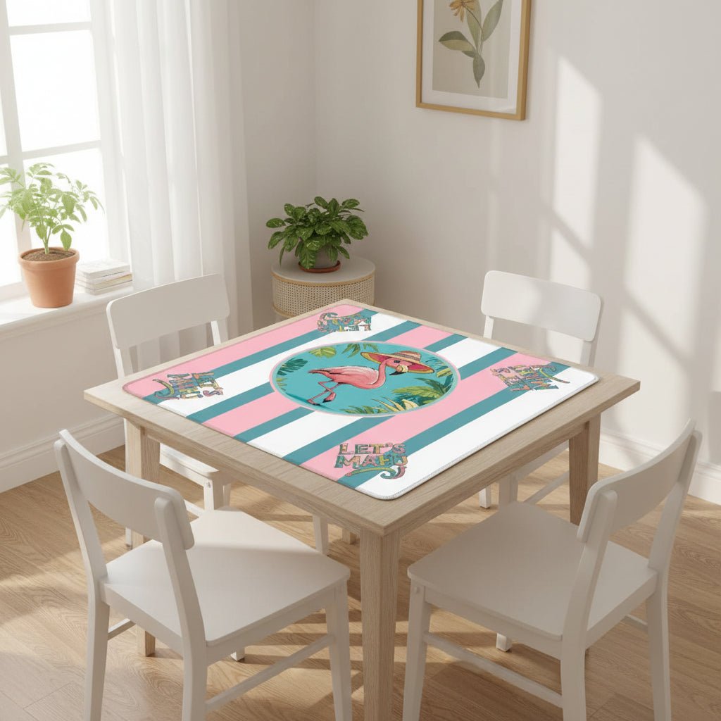 Let's Mahj, Tropical Flamingo Pink, White And Aqua Mahjong Mat - Splash of Color Co.