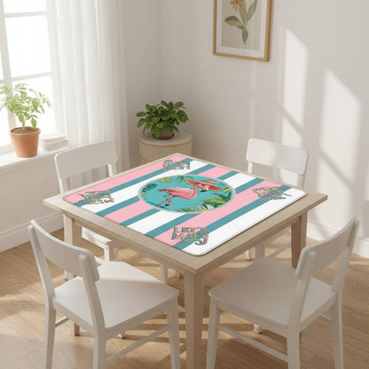 Let's Mahj, Tropical Flamingo Pink, White And Aqua Mahjong Mat - Splash of Color Co.