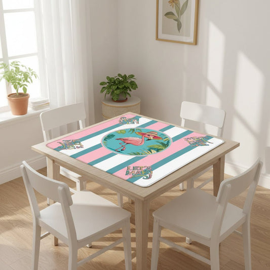 Let's Mahj, Tropical Flamingo Pink, White And Aqua Mahjong Mat - Splash of Color Co.