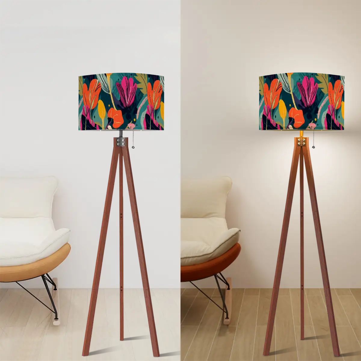 Grand Bohemian Modern Tripod Floor Lamp Orange, Teal, Yellow Fuchsia - Splash of Color Co.