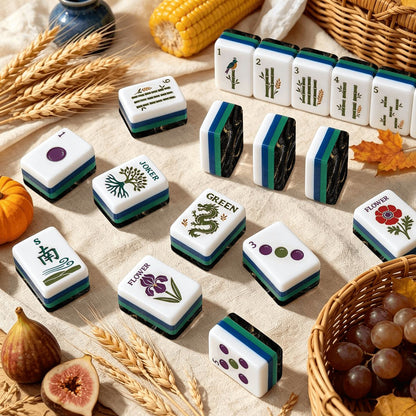 Midnight Black Marbled Tuscan Earthy Botanical American Mahjong Tiles And Carry Case