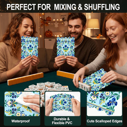 Shalom Garden Blue And Green Scalloped Mahjong Shuffler Cards  Set of 4