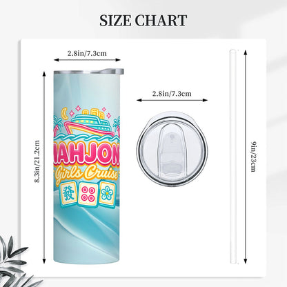 Mahjong Girls Cruise, 20oz Straight Stainless Steel Tumbler with Straw - Splash of Color Co.