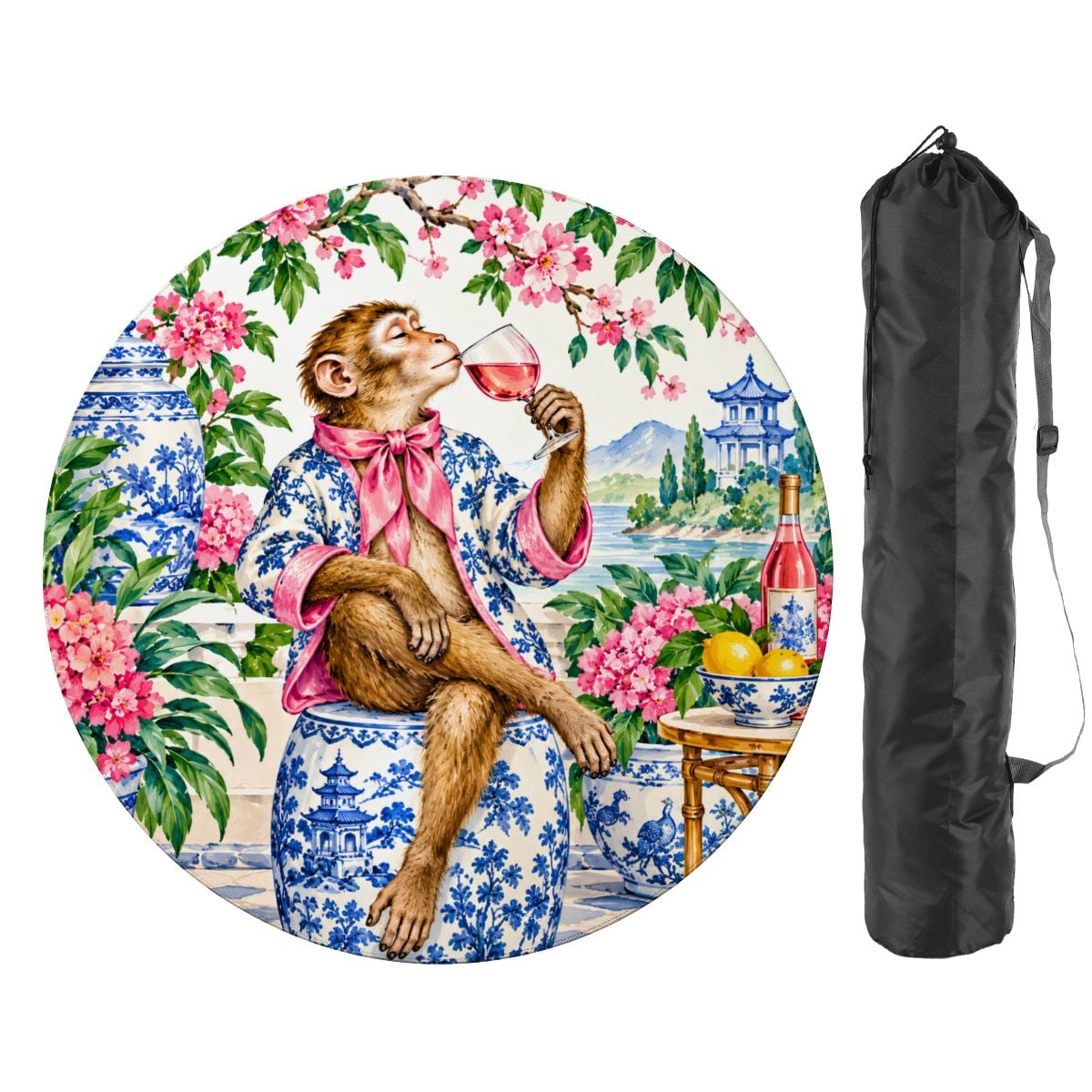 Chinoiserie Monkey Garden Party Round Mahjong Mat - Splash Of Mahj And Color Co.