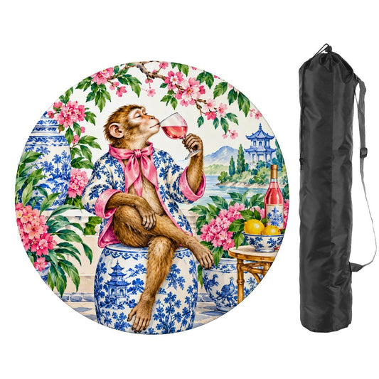 Chinoiserie Monkey Garden Party Round Mahjong Mat - Splash Of Mahj And Color Co.