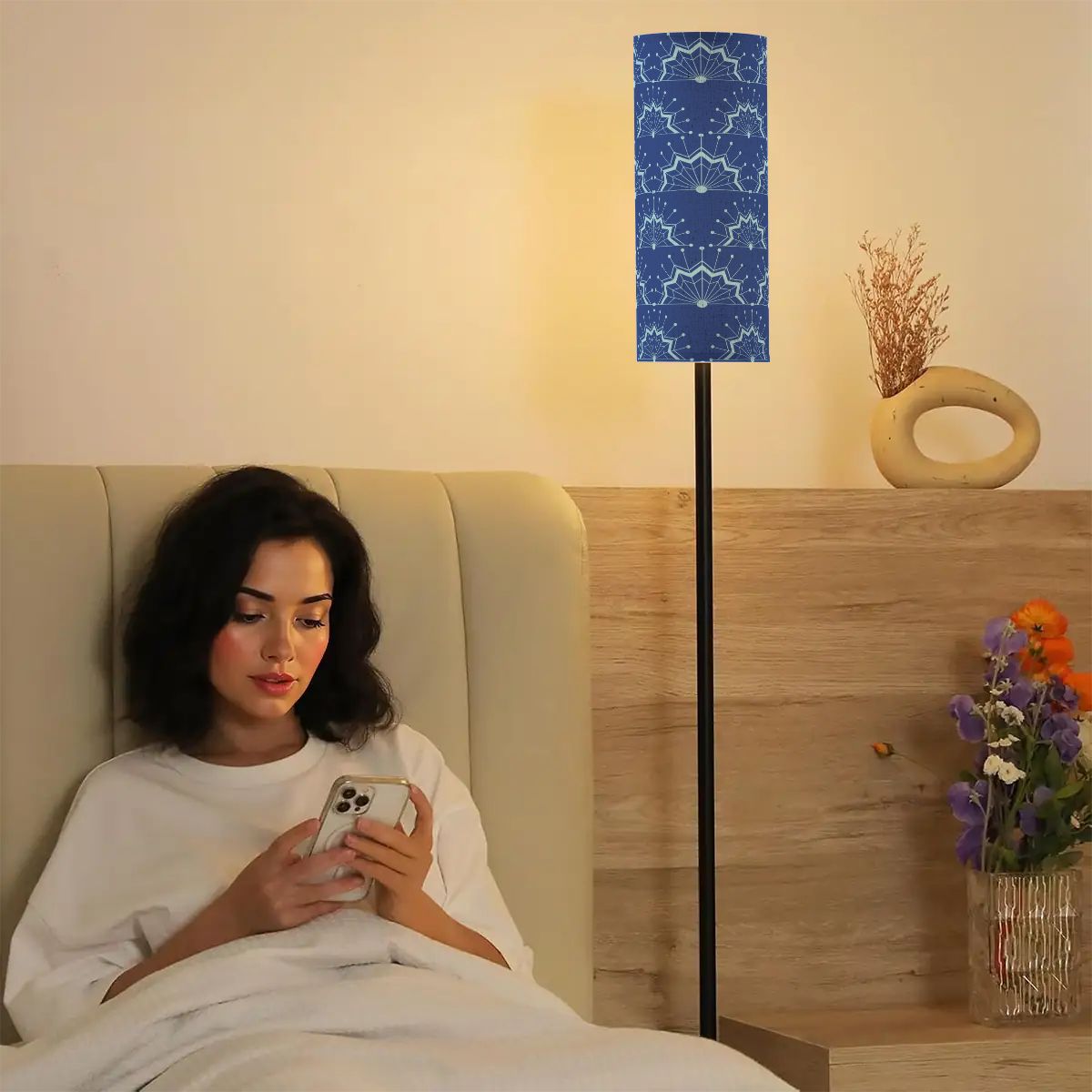 Art Deco Modern Floor Lamp, Radiating Royal Blue Book Nook Lamp - Splash of Color Co.