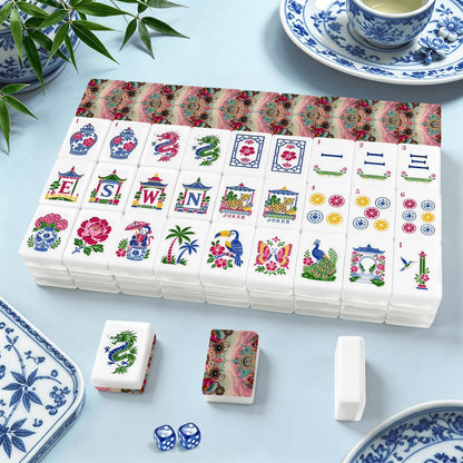 Bejeweled Toned Ikat Watercolor, Chinoiserie Mahjong Tiles And Carry Case - Splash Of Mahj And Color Co.