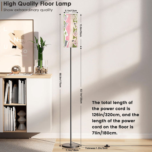 Mahjong Tiled Designed Pink Green Striped Reading Nook Floor Lamp