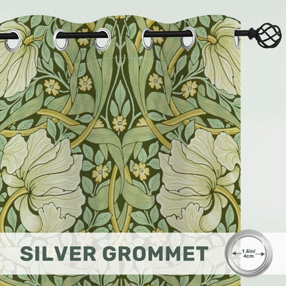 William Morris Inspired Green Floral Vine Blackout Grommet Curtains