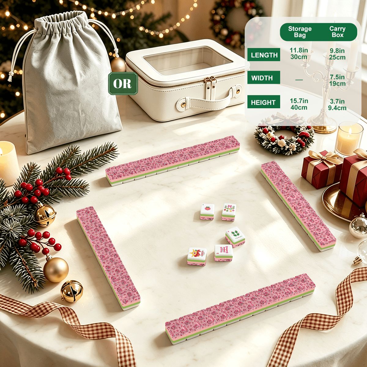 Pink Rhinestones And Bling Country Western Christmas Mahjong Tiles And Carry Case
