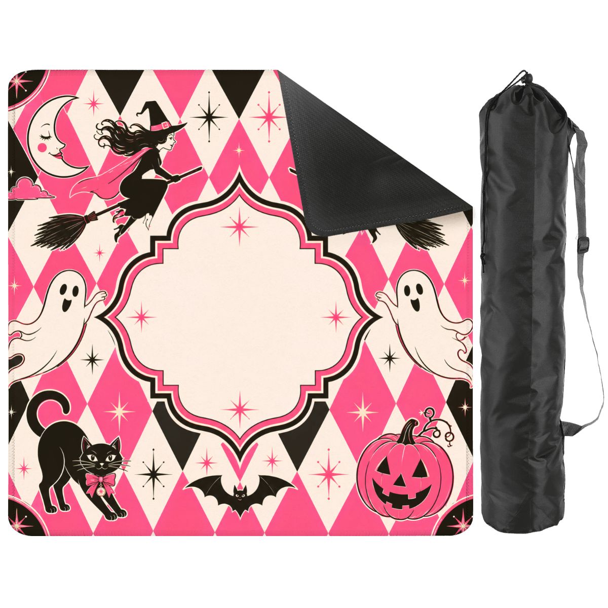 Harlequin Halloween Pink Witches, Ghosts Seasonal Custom Mahjong Mat - Splash Of Mahj And Color Co.