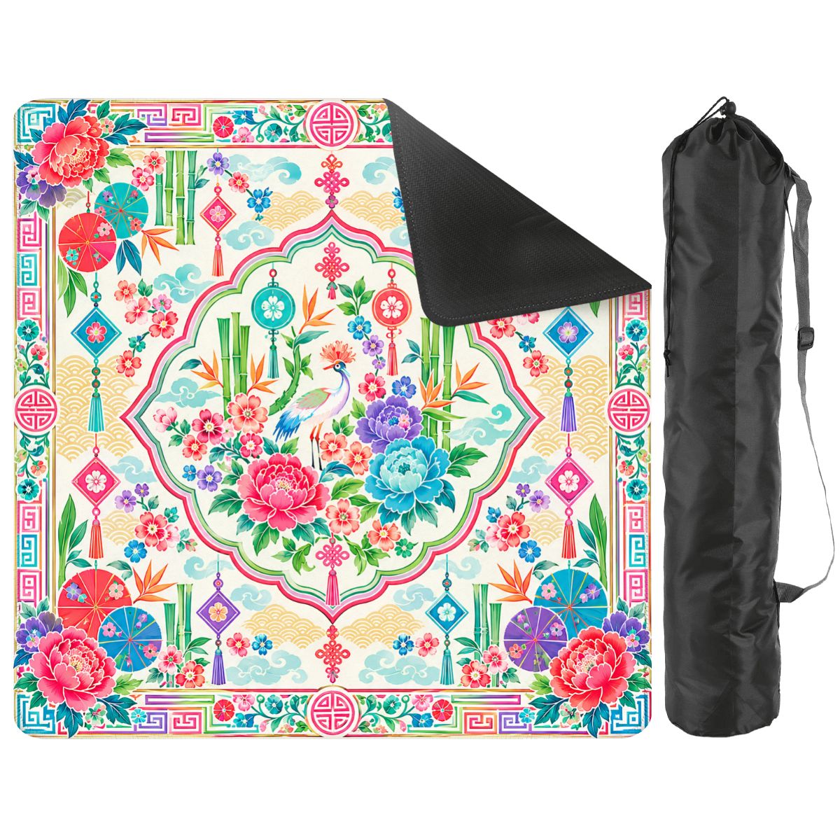 Peony And Parasols Custom Mini Mahjong Mat 20.9"x20.9" - Splash Of Mahj And Color Co.