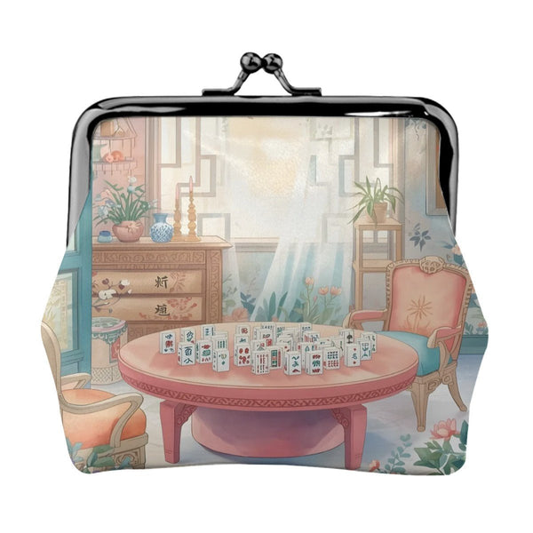 Mahjong Garden Tea Room Vintage Women's Leather Kiss Lock Coin Purse - Splash of Color Co.