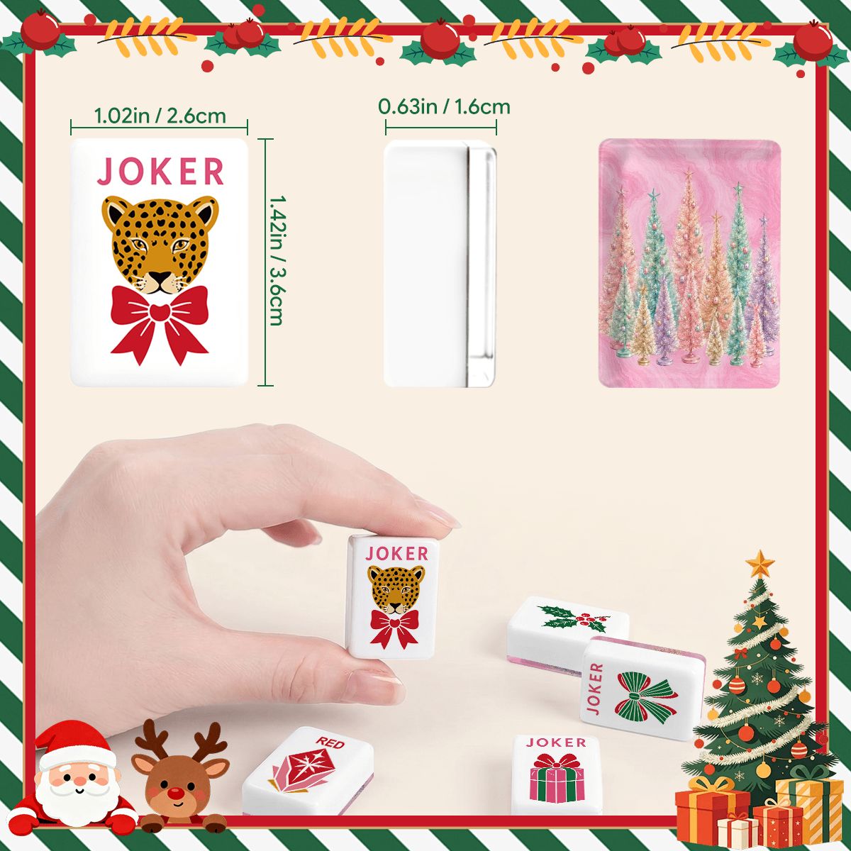 Nostalgic Tinsel Trees, Pink Glam Holiday Christmas Mahjong Tiles And Carry Case