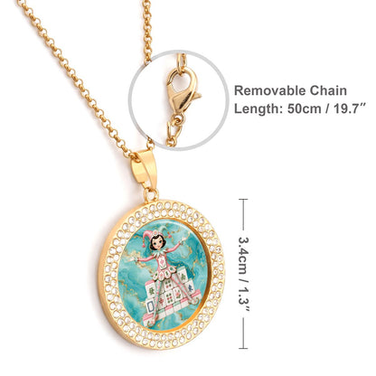 Mahjie The Mascot Round Rhinestone Pendant Necklace