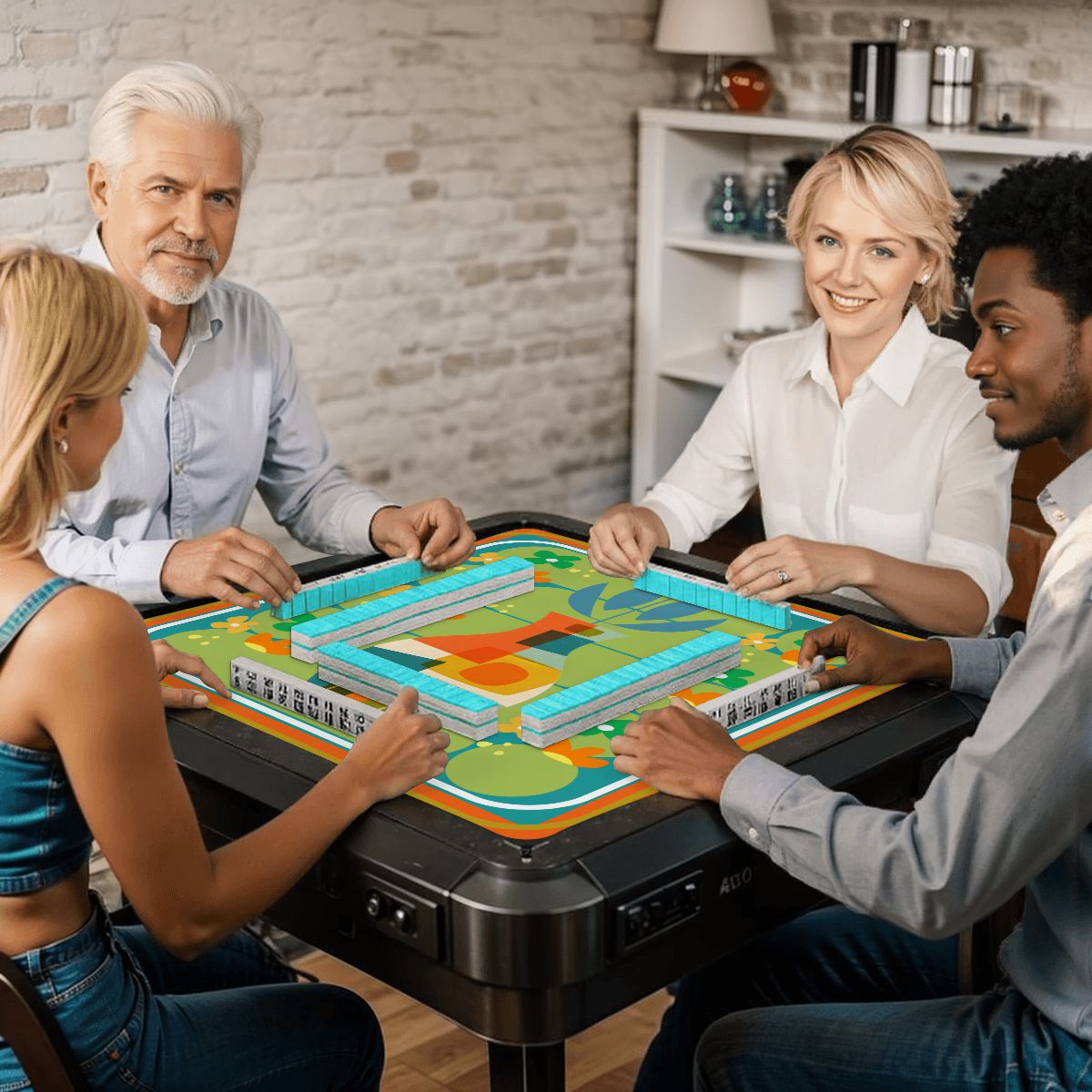 The Modern Four Seasons Mahjong Mat, Orange Teal Green Mahj Mat - Splash of Color Co.