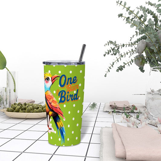 Quirky One Bam Bird Citrus Green Polka Dot Mahjong Tumbler