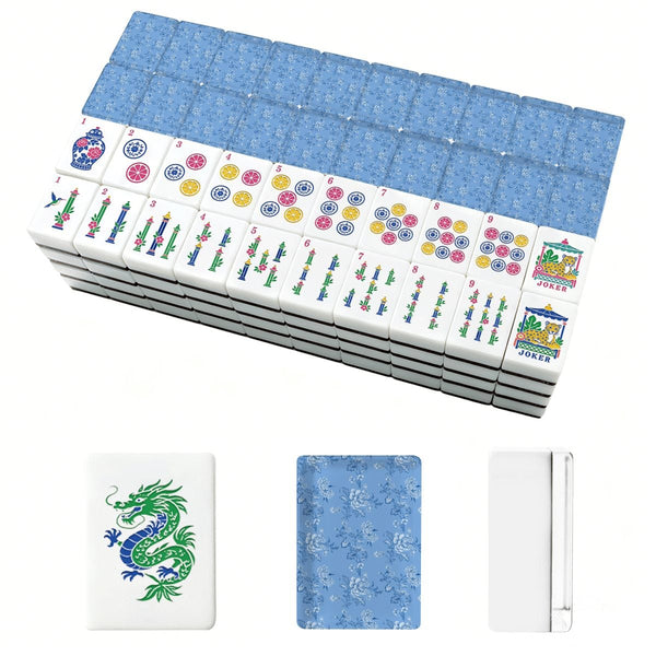 Baby Blue Floral Chinoiserie American Engraved Mahjong Tiles And Carry Case - Splash Of Mahj And Color Co.