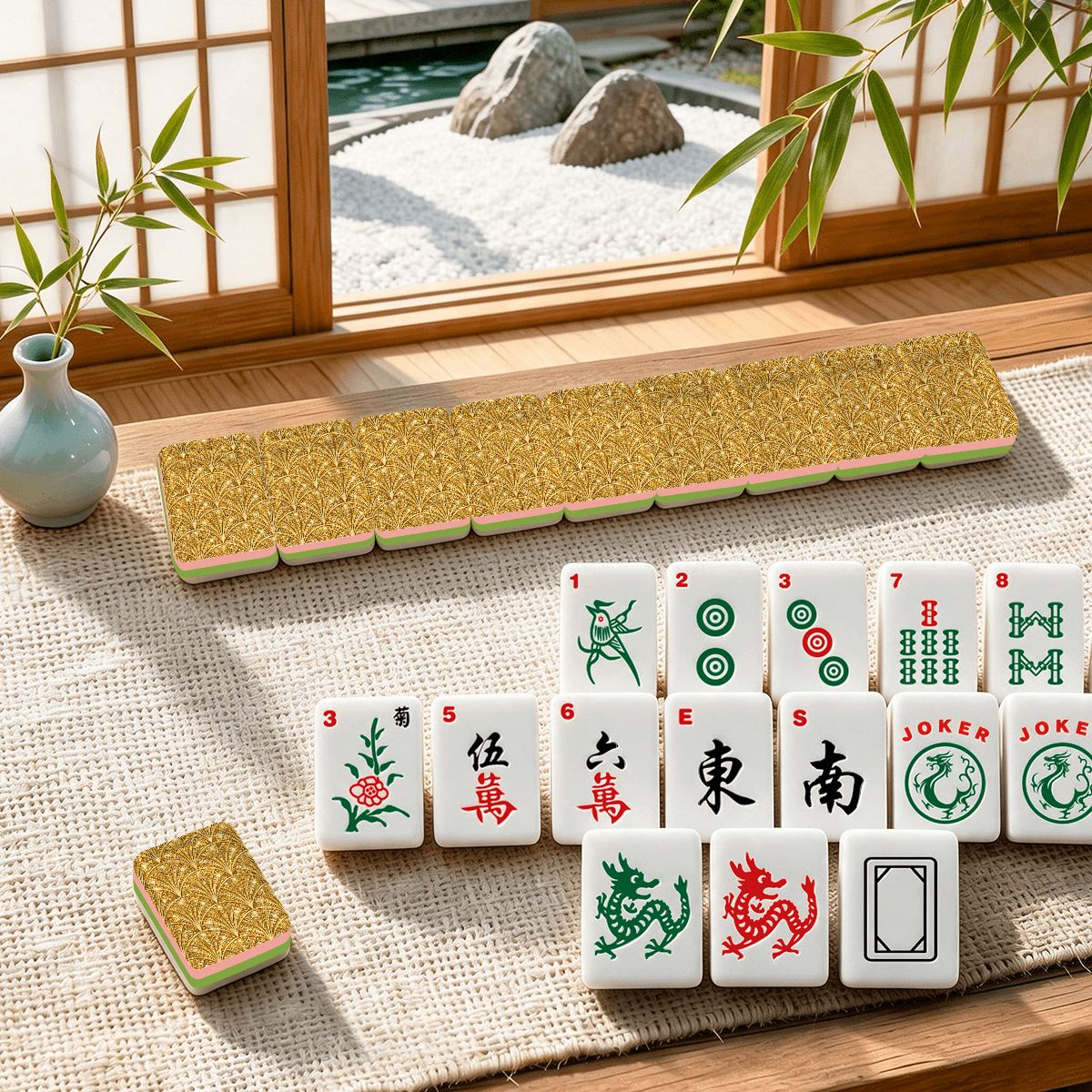 Art Deco Gold Glitz 4Layer American Mahjong Tiles Set And Carry Case - Splash Of Mahj And Color Co.