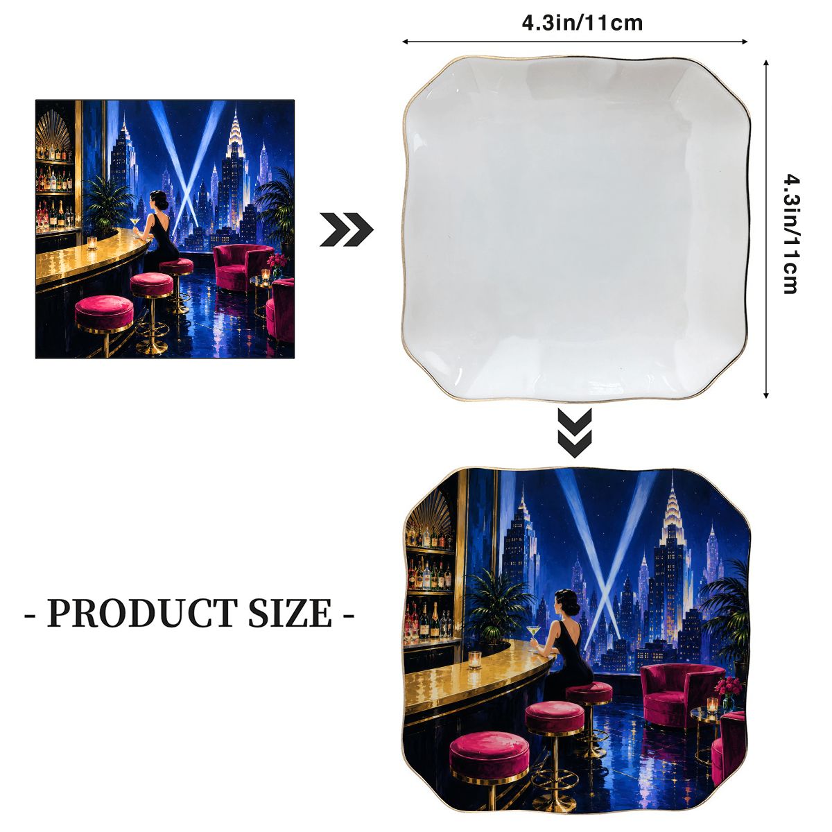 Art Deco Midnight At The Oasis Scalloped Ceramic Mahjong Dice Tray