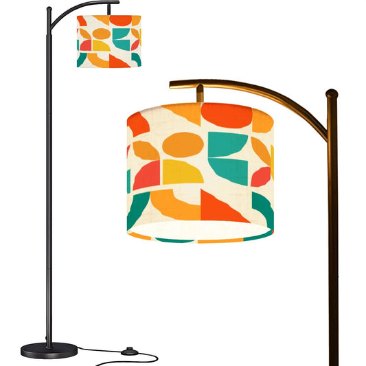 Geometric Sunshine Color Pop Orange Teal Yellow Modern Arc Floor Lamp