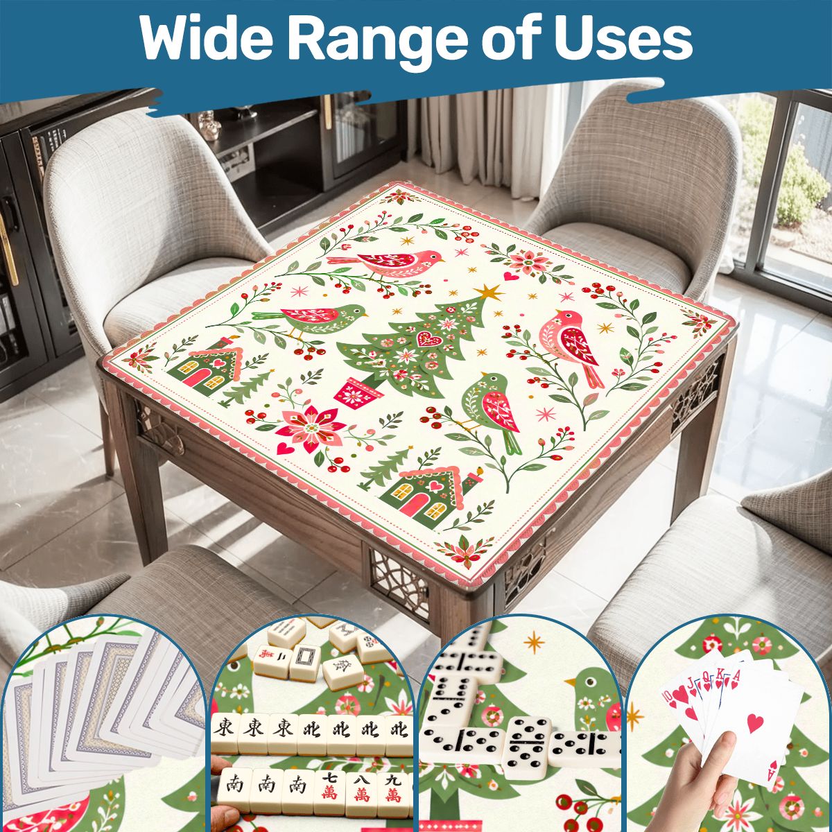 Scandinavian Christmas Birds Festive Holiday Mahjong Mat