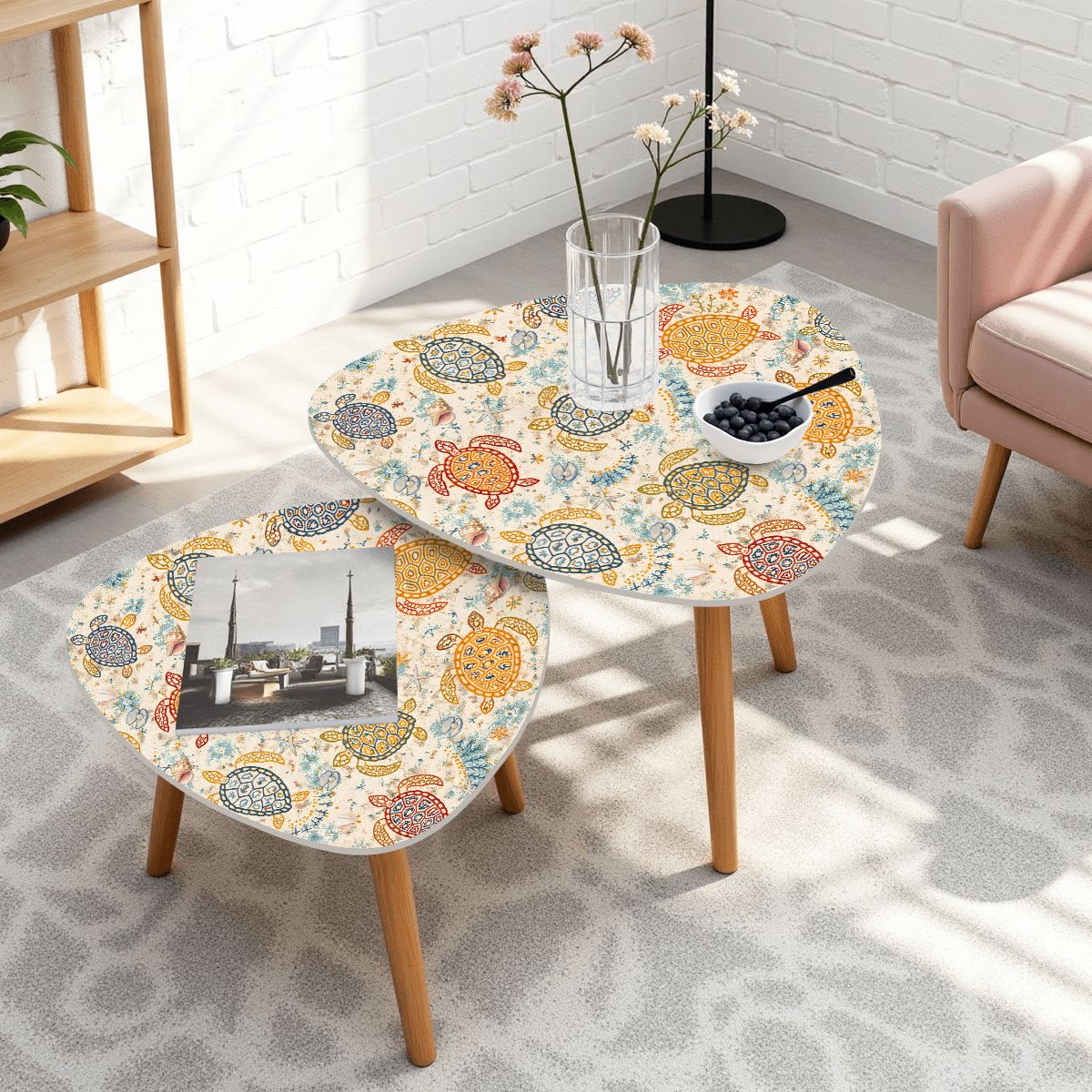 Off The Almafi Coast, Sea Turtles Modern Nesting Tables - Splash of Color Co.
