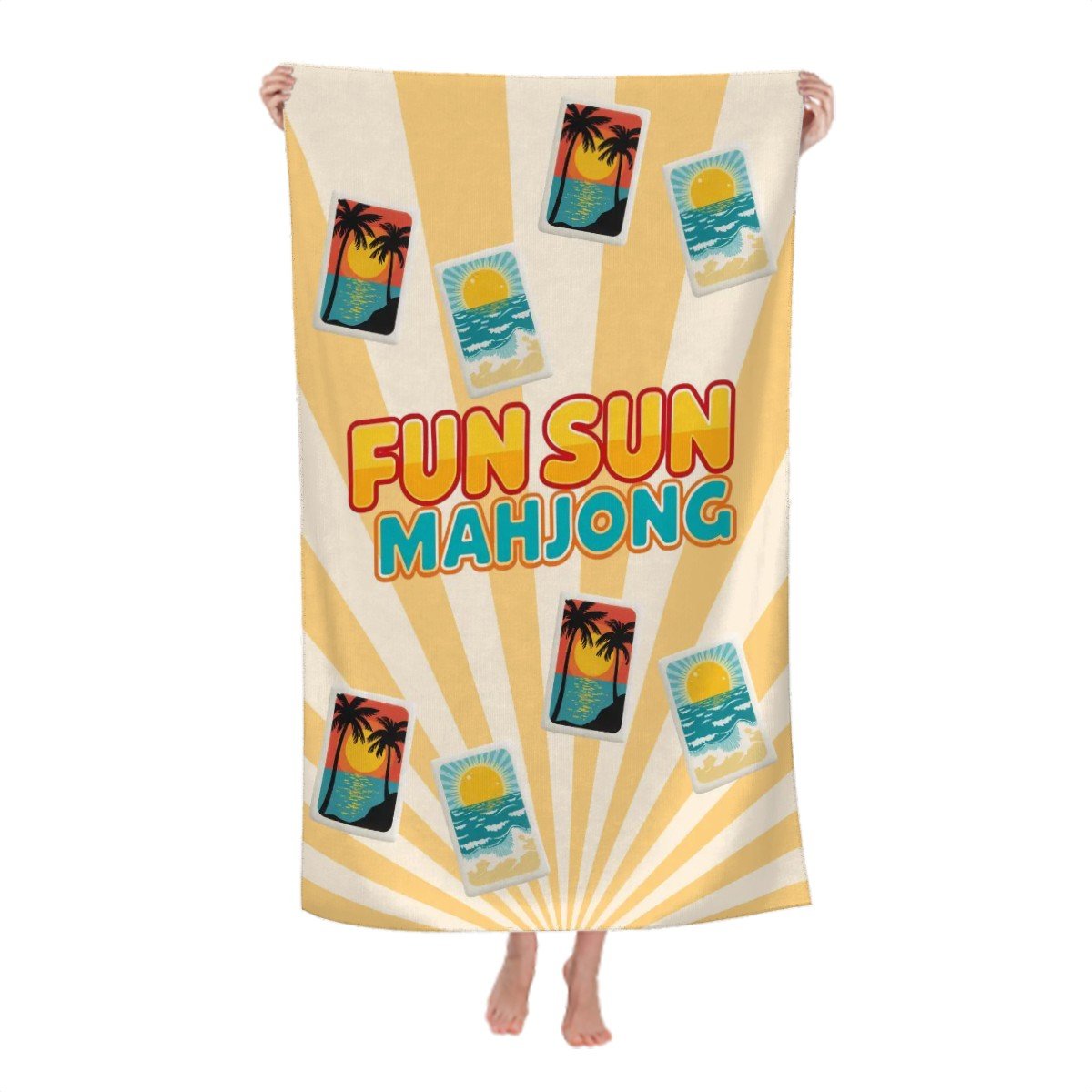 Mahjong Beach Towel Sunburst Mahj Tiles Microfiber Absorbent Poolside Towel - Splash of Color Co.